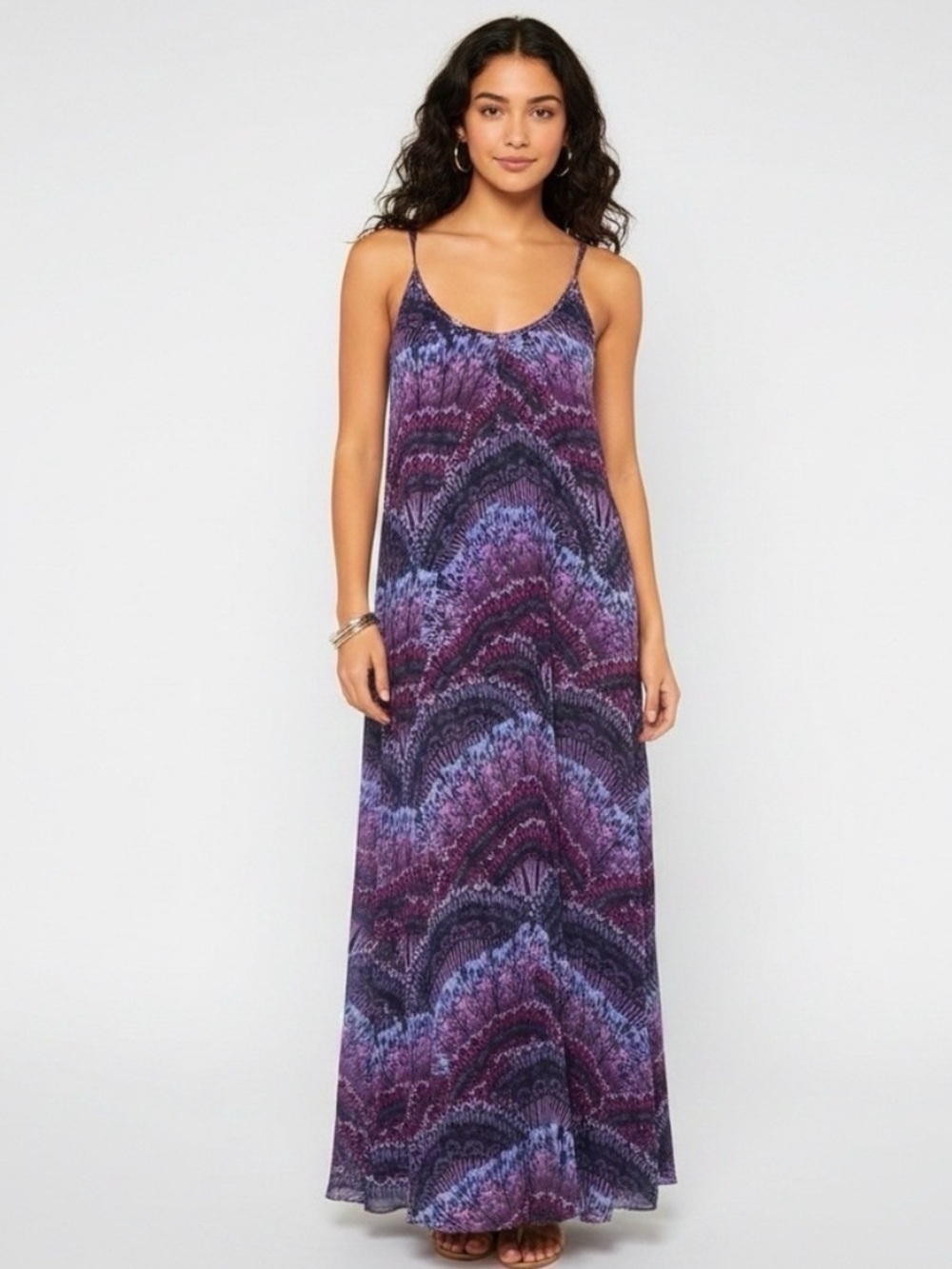 Planet Blue Peacock Maxi Dress Purple Blue Boho Festival Chiffon SMALL